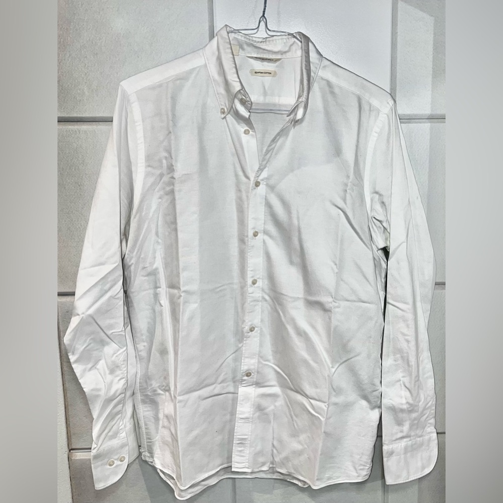 SUITSUPPLY White Washed Oxford Button Collar Shirt 16 Slim Fit L Large